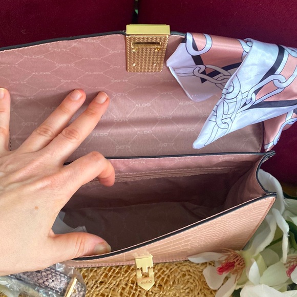 Aldo 'GLENDA' Convertible Satchel in Light Pink & Snakeskin Print - Picture 10 of 15